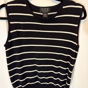 City Silk Petite Black & White Striped Sleeveless Sweater Size PM